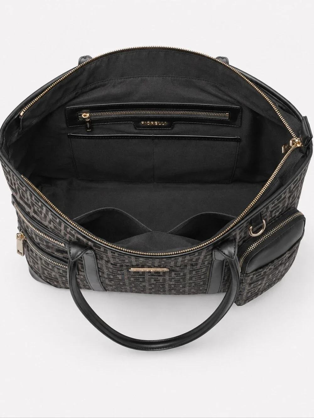 Fiorelli Black Taupe Geometric Multi Pocket Tote Bag NWT